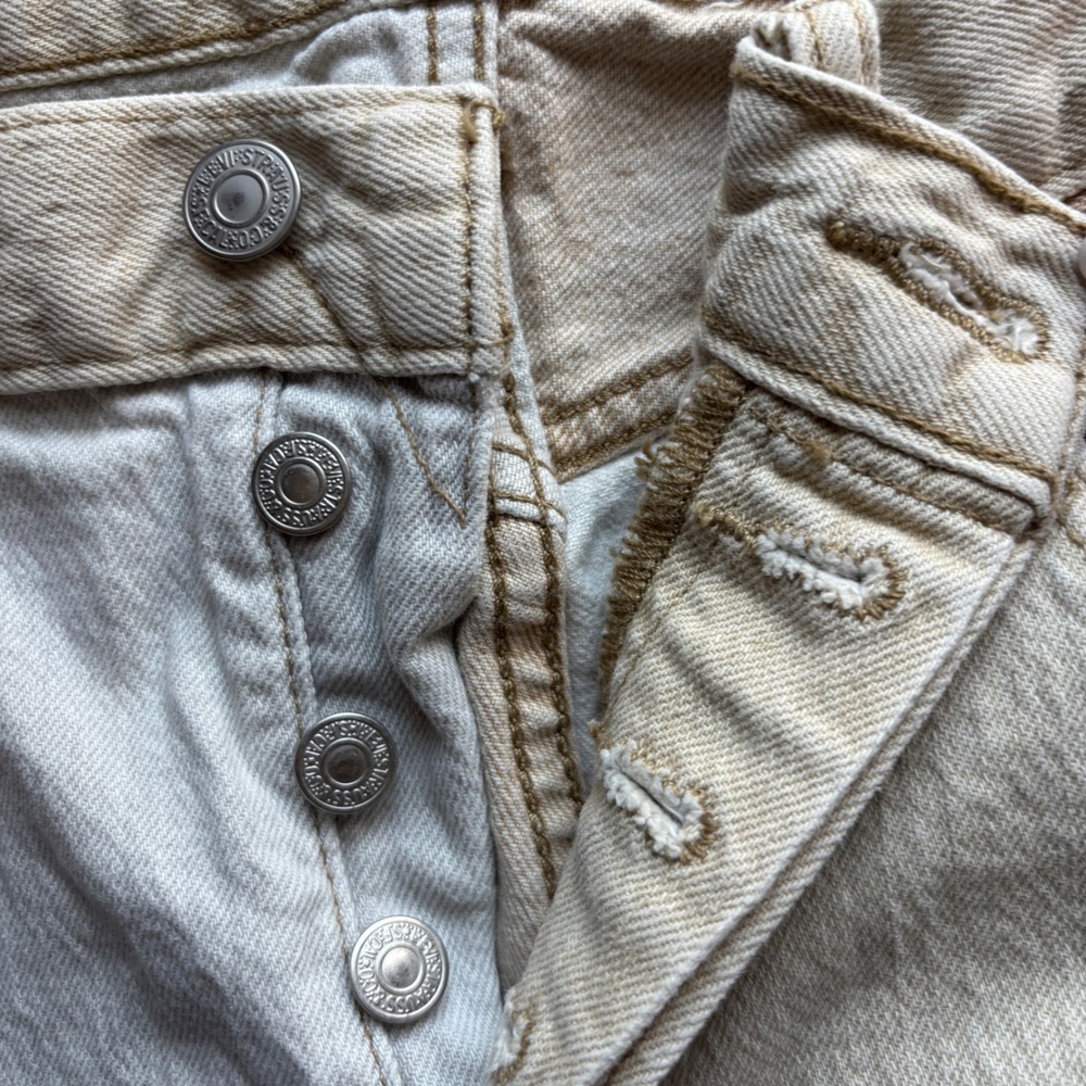 Levis 501 Men's Original Fit Two Tone Colorblock Jeans Tan Light Wash 33x34 - Picture 6 of 15